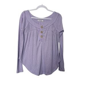 Free People Must Have Henley Waffle‎ Thermal Top Women XS Oversized Lilac